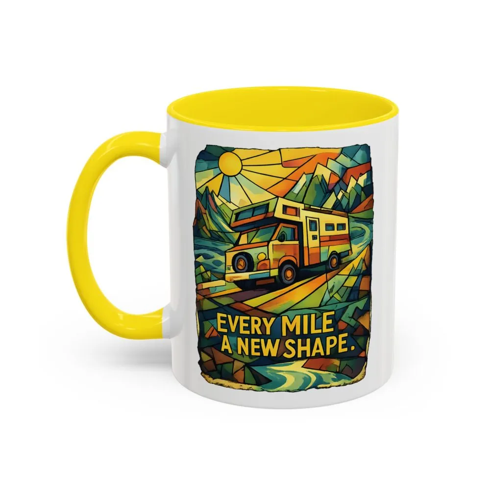 Accent Coffee Mug (11, 15oz) — "Every Mile A New Shape" Design Cubic-Line
