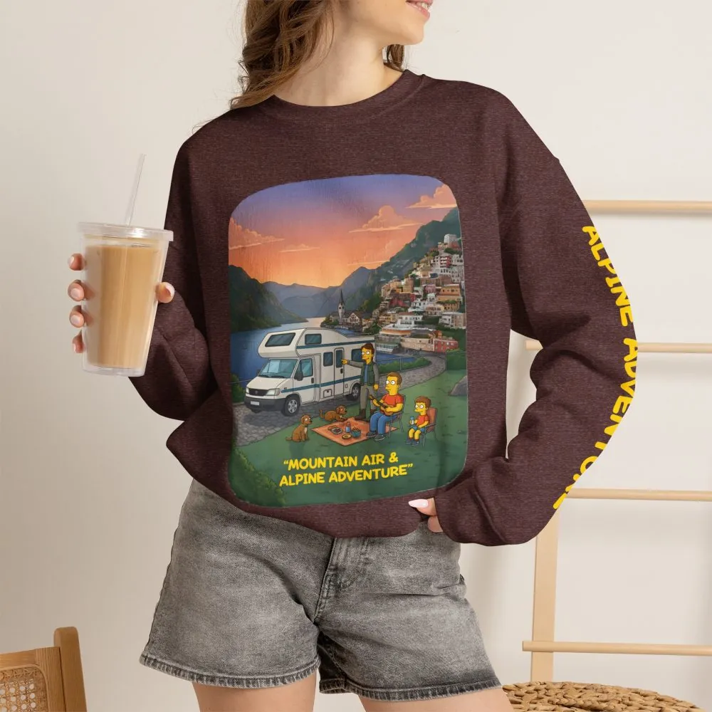 Unisex Heavy Blend™ Crewneck Sweatshirt — "Mountain Air-Alpine Adventure" Design Sitcom-Line