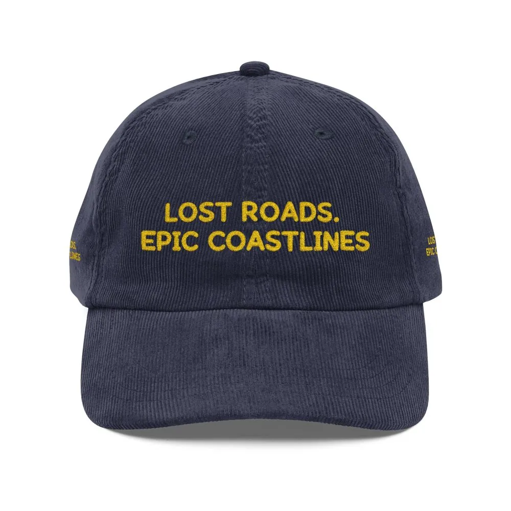Vintage Corduroy Cap (Embroidery) — "Lost Roads,Epic Coastlines" Embroidered Hat