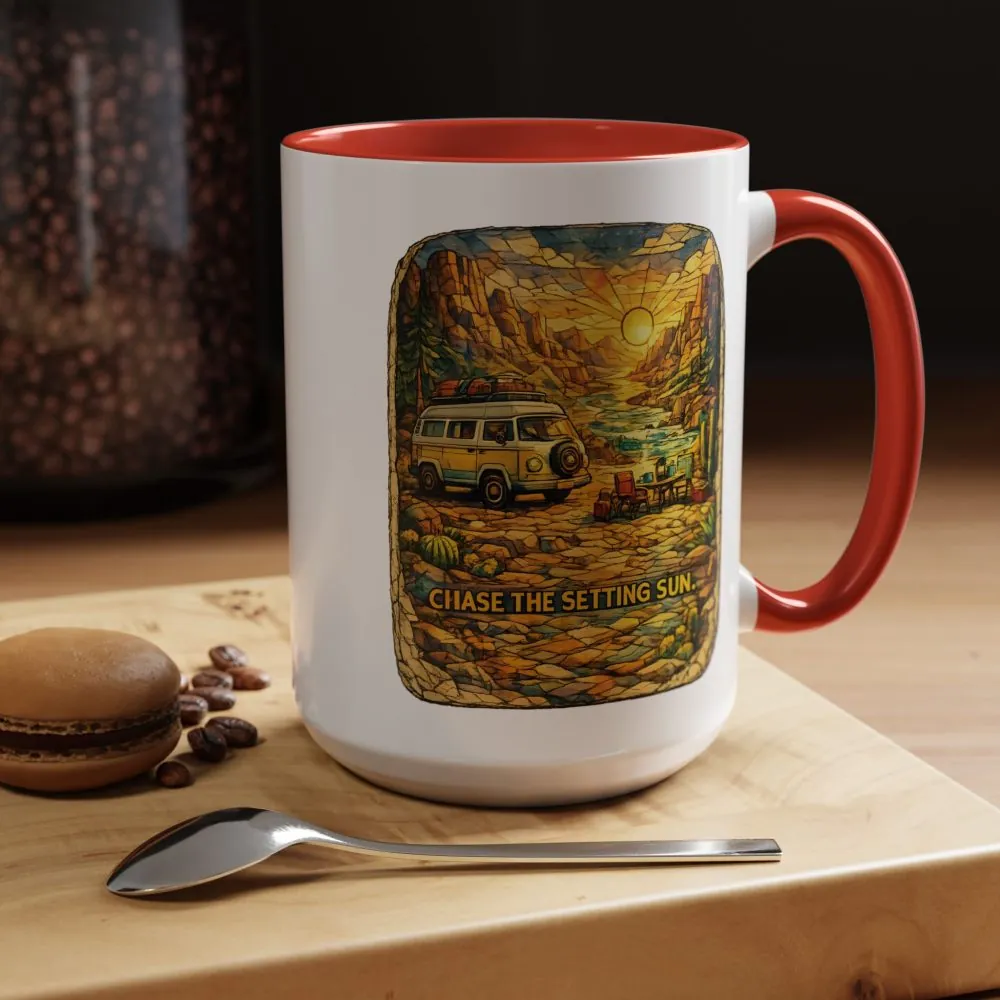 Accent Coffee Mug (11, 15oz) — "Chase The Settings Sun" Design Cubic-Line