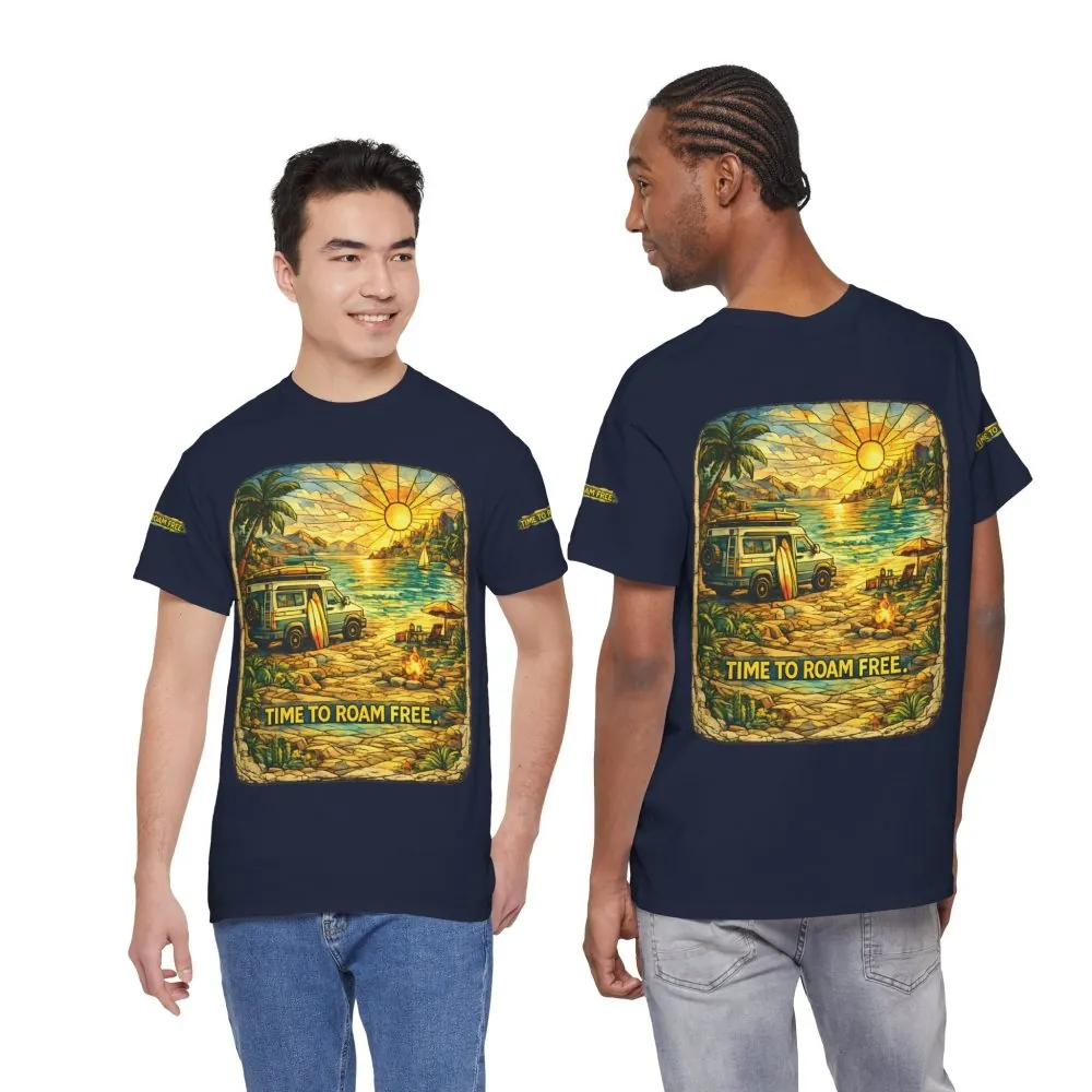 Unisex Heavy Cotton Tee — "Time To Roam Free" Design Cubic-Line