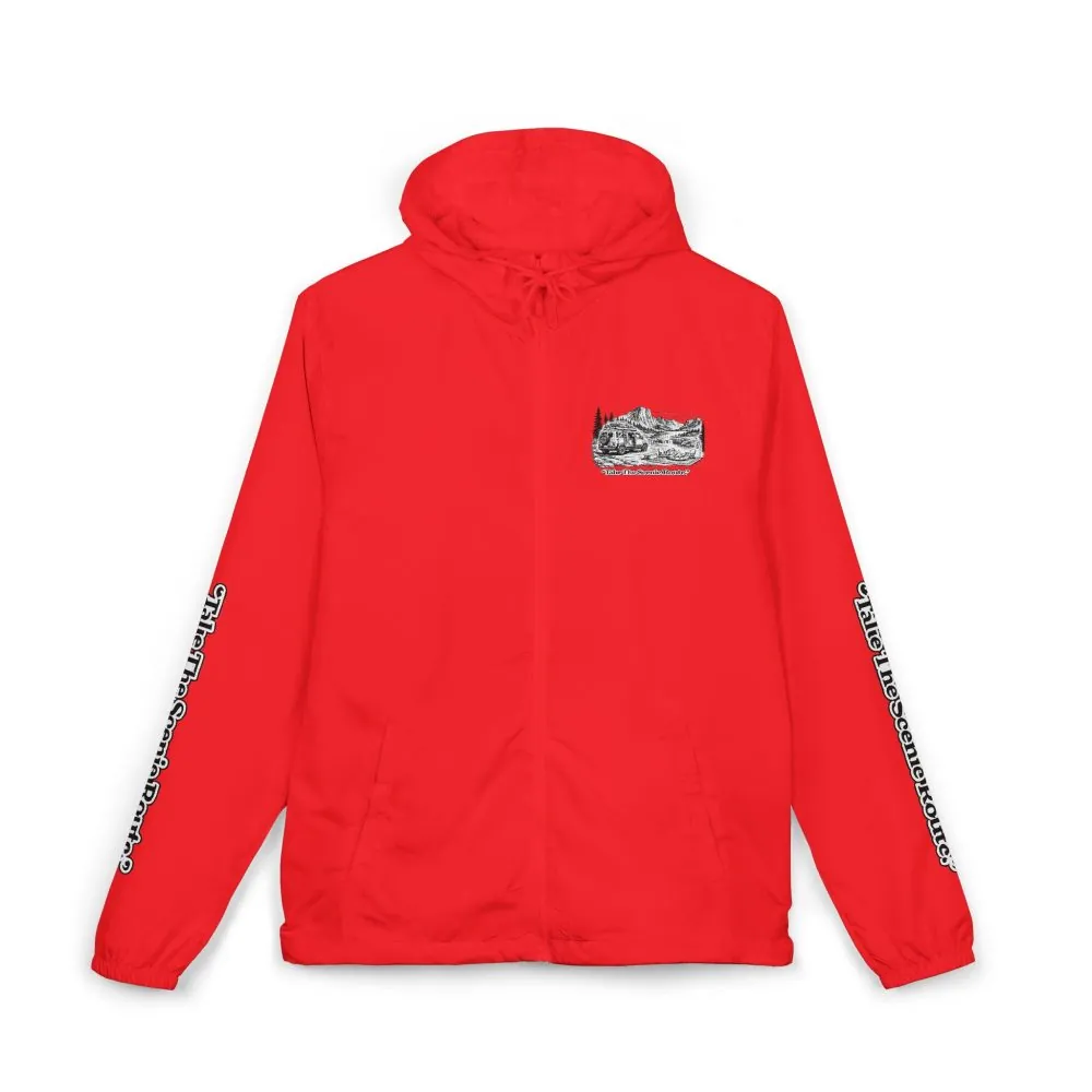 4353924908738571895_2048.jpeg Unisex Full-Zip Windbreaker Jacket — "Take The Scenic Route" (Design "Minimal-Line")