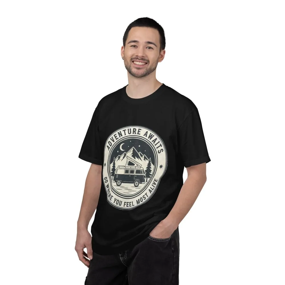 4358264686189420735_2048.jpeg T-Shirt — "Adventure Awaits-Go Where You Feel Most Alive" (Front + Back Printed) Outdoor Travel Tee