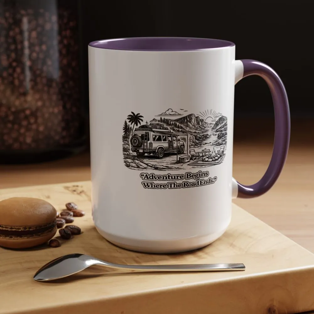 4358507610664544696_2048.jpeg Accent Coffee Mug (11, 15oz) — "Adventure Begins Where The Road Ends" Design Minimal-Line