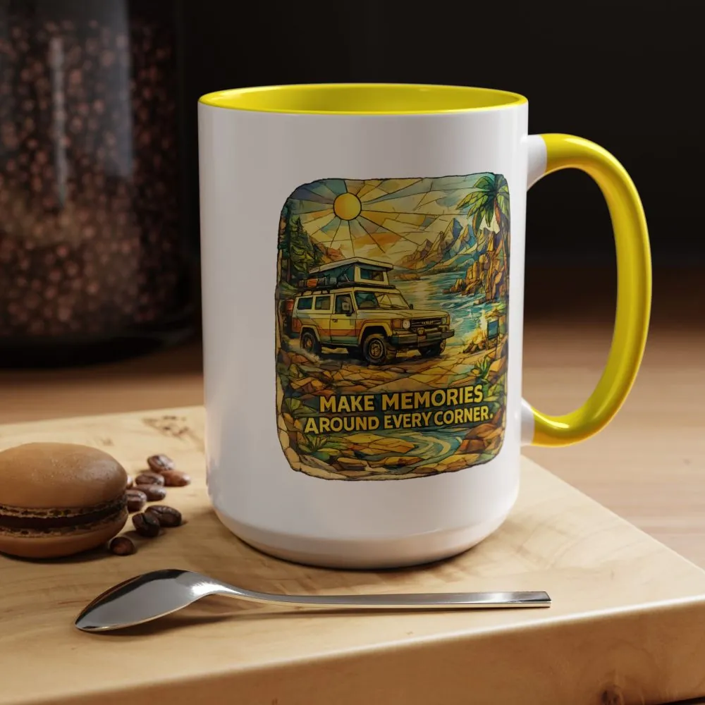 438203219020088615_2048.jpeg Accent Coffee Mug (11, 15oz) — "Make Memories Around Every Corner" Design Cubic-Line