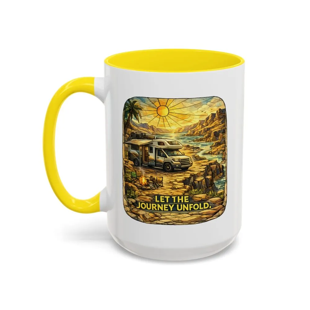 Accent Coffee Mug (11, 15oz) — "Let The Journey Unfold" Design Cubic-Line