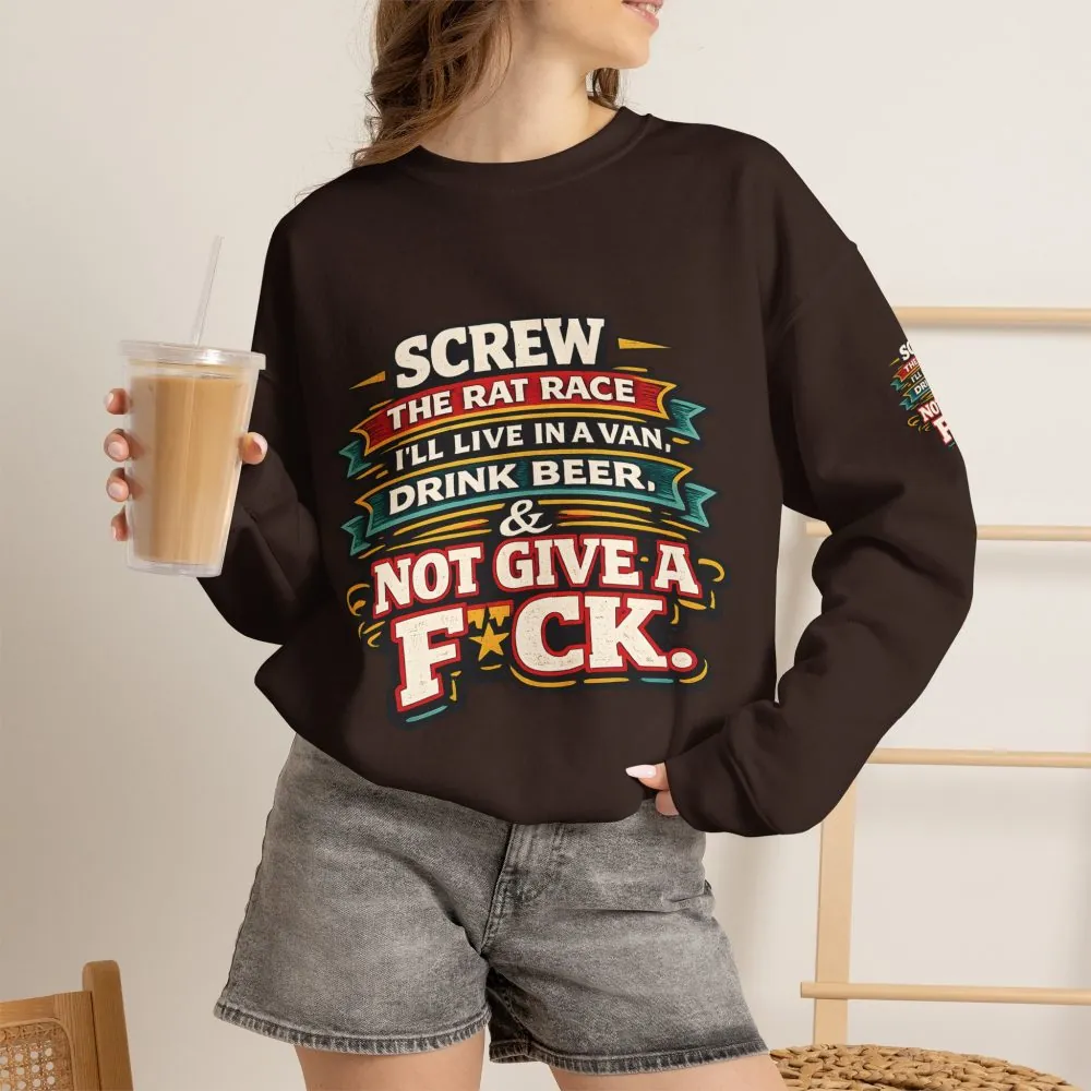 Unisex Heavy Blend™ Crewneck Sweatshirt — "Screw The Rat Race" Design F**K-Line