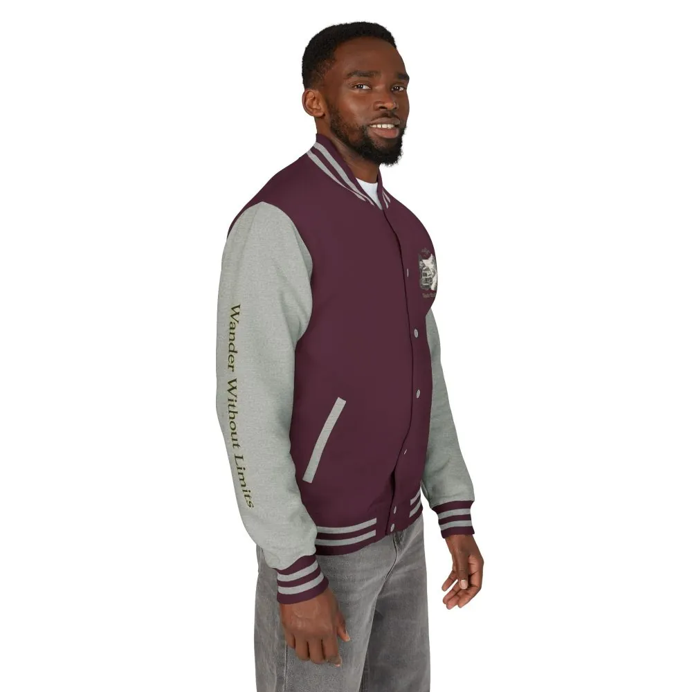 Unisex Heavyweight Letterman Jacket — "Wander Without Limits" Travel Varsity Coat