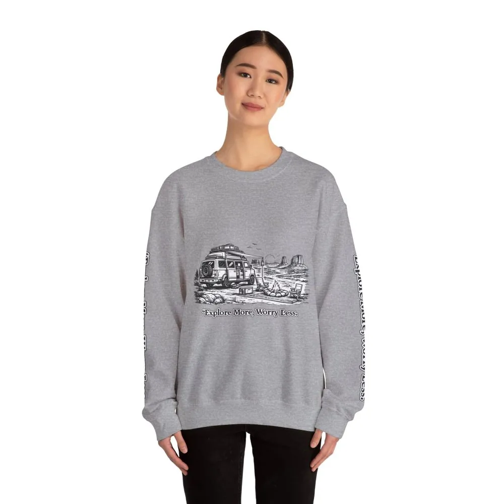 4445111112893092288_2048.jpeg Unisex Heavy Blend™ Crewneck Sweatshirt — "Explore More Worry Less" Design Minimal-Line