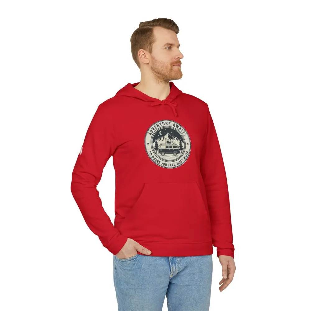 Hoodie(Adidas) — 'Adventure Awaits-Go Where You Feel Most Alive' Outdoor Travel Pullover (Only Front Printed)