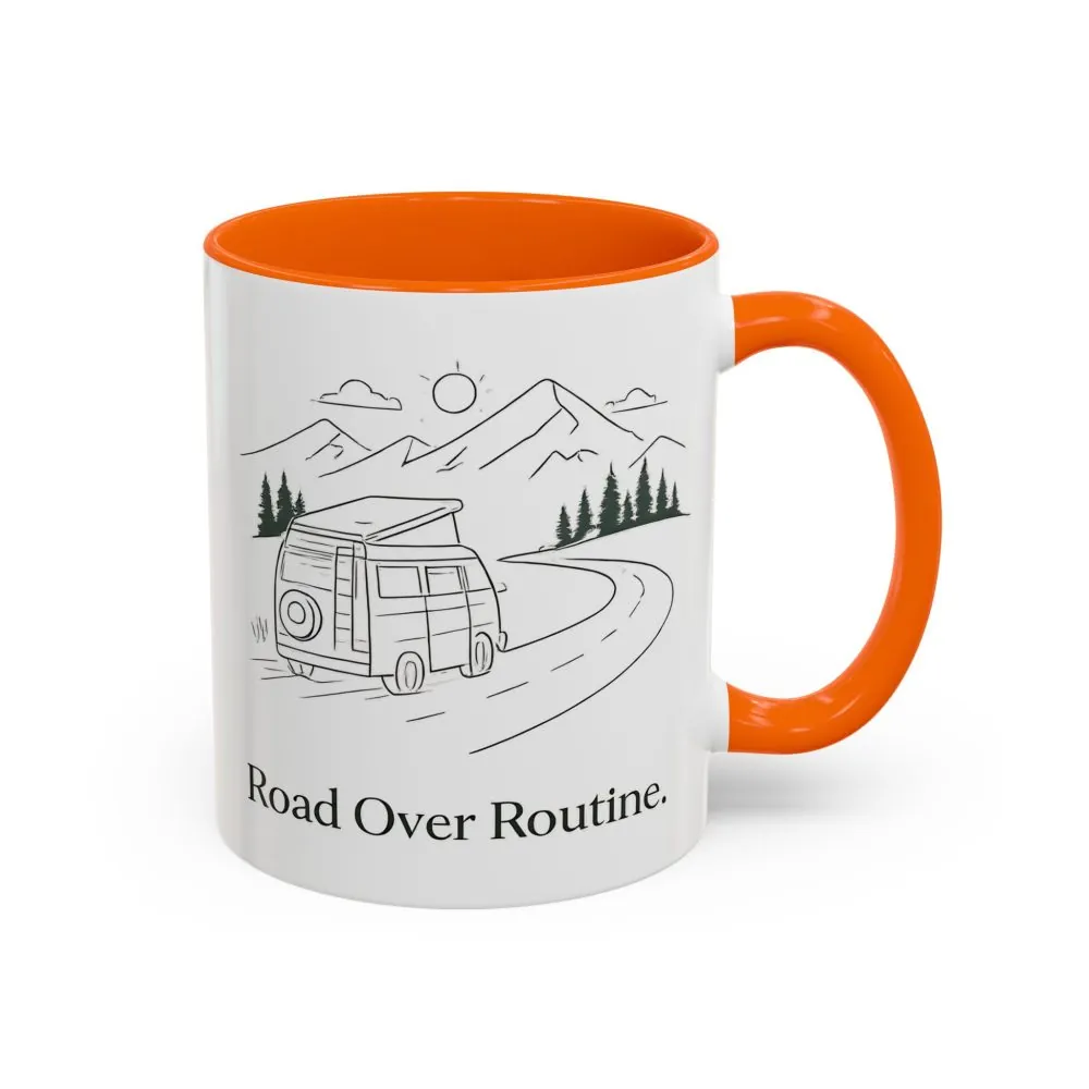 Accent Coffee Mug (11, 15oz) — "Road Over Routine" Design Minimal-Line