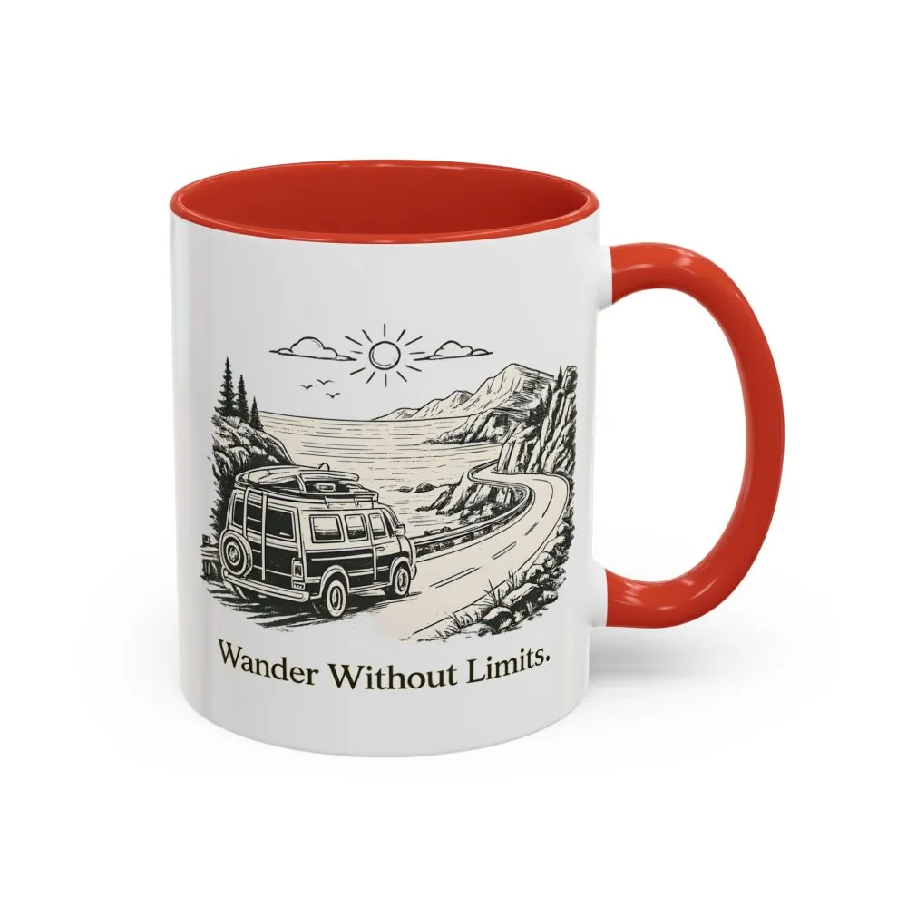 Accent Coffee Mug (11, 15oz) — "Wander Without Limits" Design Minimal-Line