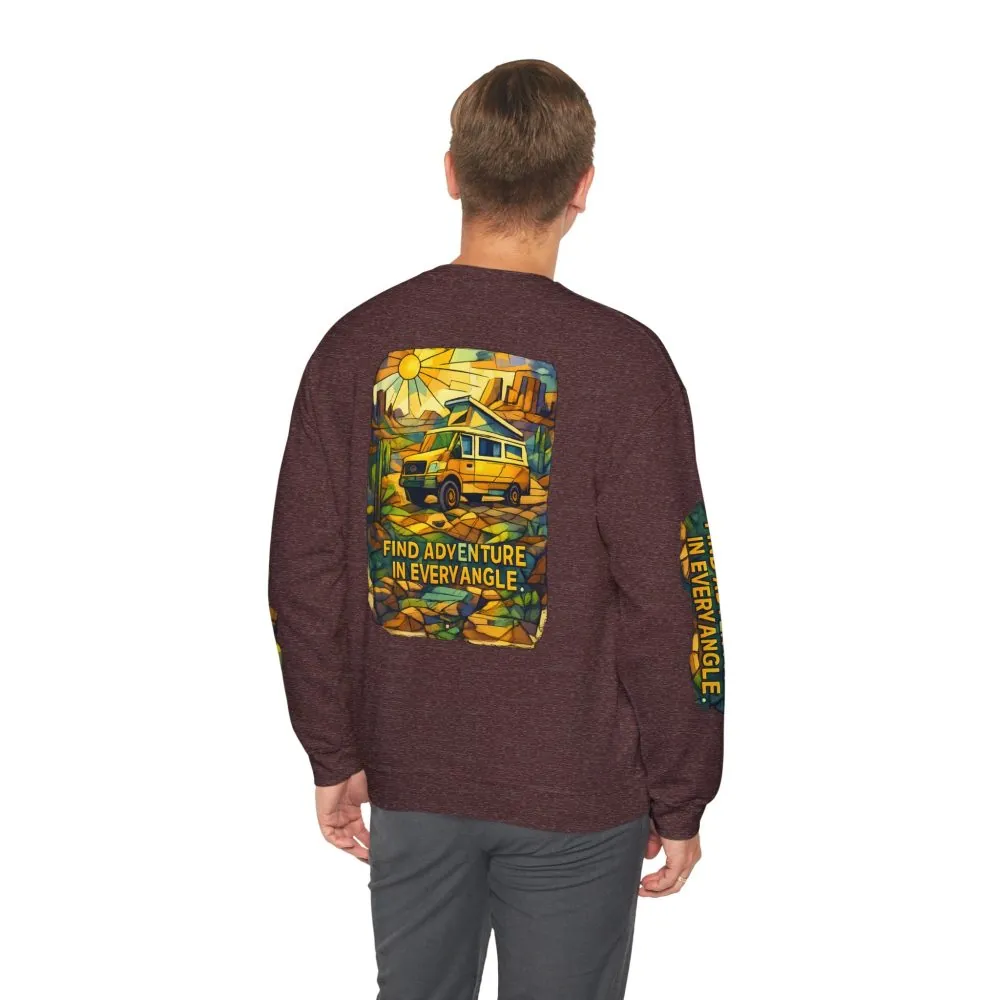 4476736820012005290_2048.jpeg Unisex Heavy Blend™ Crewneck Sweatshirt — "Find Adventure In Every Corner" Design Cubic-Line