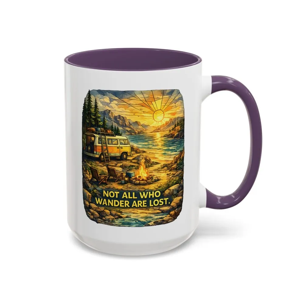 Accent Coffee Mug (11, 15oz) — "Not All Who Wander Are Lost" Design Cubic-Line