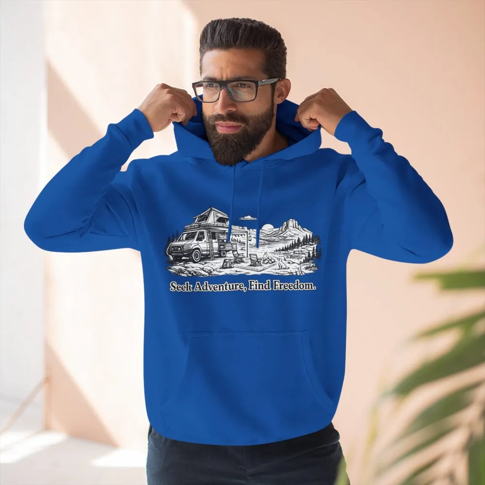 Three-Panel Fleece Hoodie - "Seek Adventure, Find Freedom" Design Minimal-Line