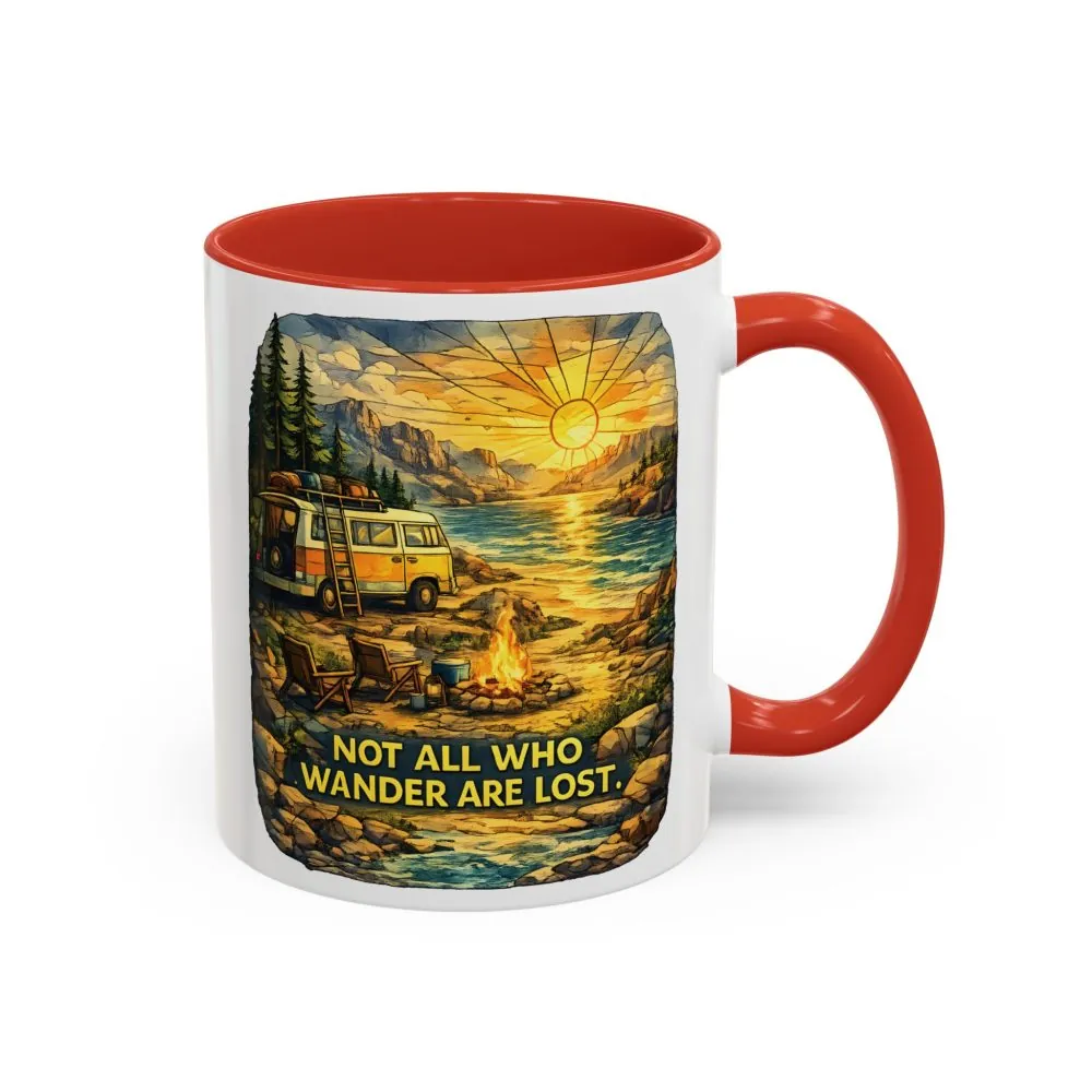 Accent Coffee Mug (11, 15oz) — "Not All Who Wander Are Lost" Design Cubic-Line