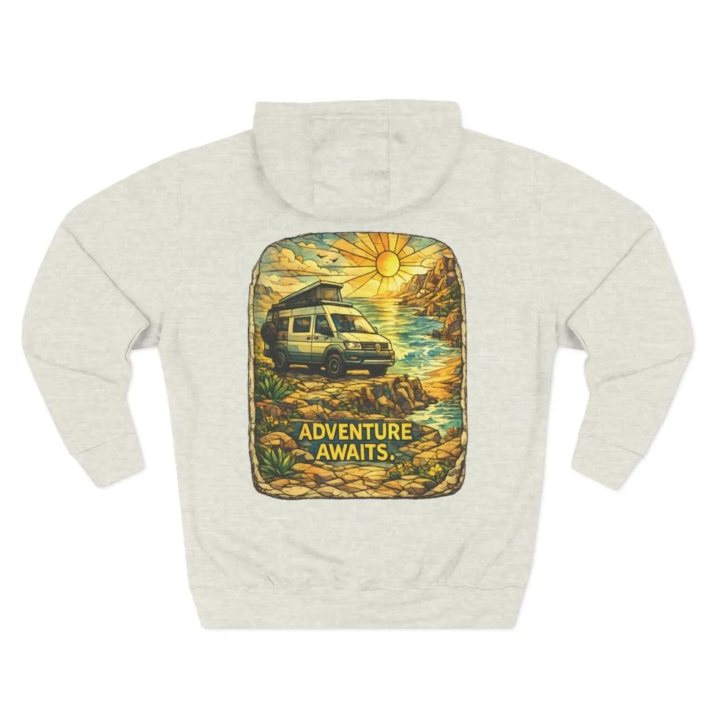 4490115930747599384_2048.jpeg Three-Panel Fleece Hoodie - "Adventure Awaits" Design Cubic-Line