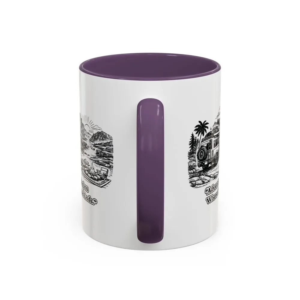 4490694516643404279_2048.jpeg Accent Coffee Mug (11, 15oz) — "Adventure Begins Where The Road Ends" Design Minimal-Line
