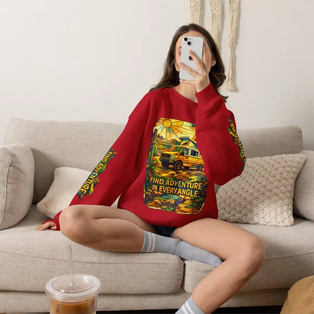 449208772985388568_2048.jpeg Unisex Heavy Blend™ Crewneck Sweatshirt — "Find Adventure In Every Corner" Design Cubic-Line
