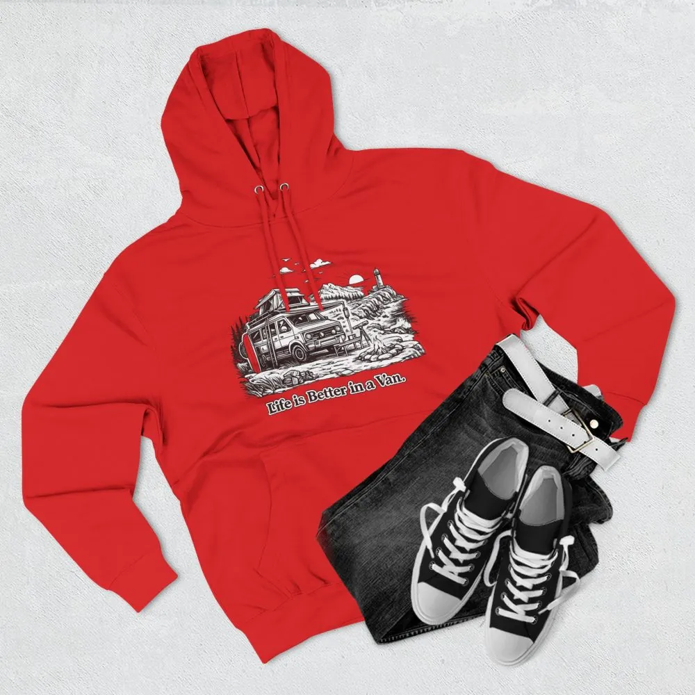 Three-Panel Fleece Hoodie - "Life Is Better In A Van" Design Minimal-Line