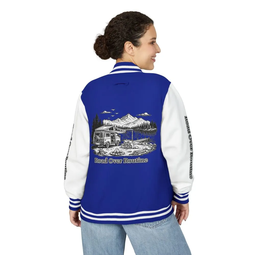 4494915689339650574_2048.jpeg Unisex Heavyweight Letterman Jacket — "Road Over Routine" Travel Varsity Coat