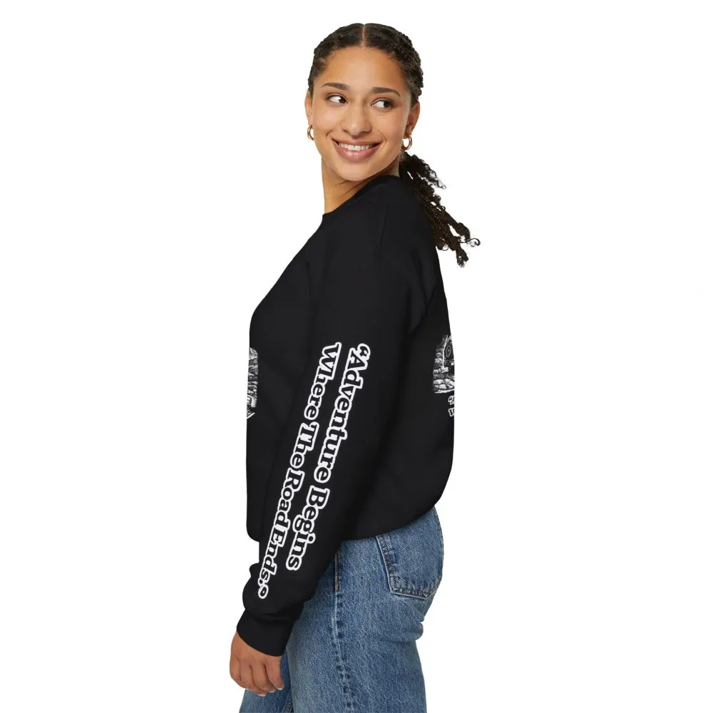449855966957589960_2048.jpeg Unisex Heavy Blend™ Crewneck Sweatshirt — "Adventure Begins Where The Road Ends" Design Minimal-Line