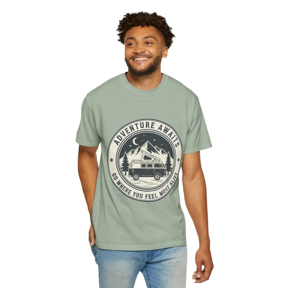 4510885975647024103_2048.jpeg T-Shirt — "Adventure Awaits-Go Where You Feel Most Alive" (Front + Back Printed) Outdoor Travel Tee