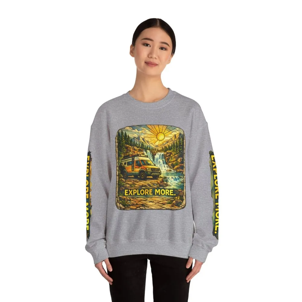 Unisex Heavy Blend™ Crewneck Sweatshirt — "Explore More" Design Cubic-Line