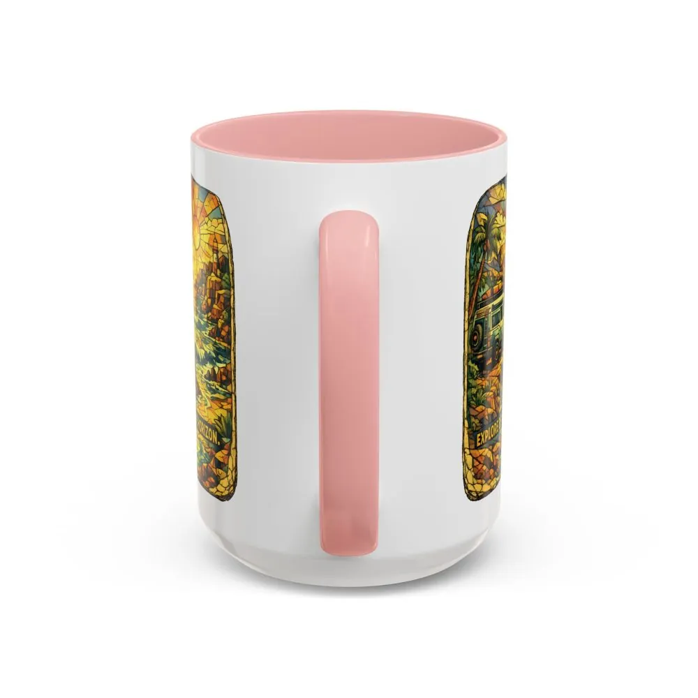 Accent Coffee Mug (11, 15oz) — "Explore Beyond The Horizon" Design Cubic-Line