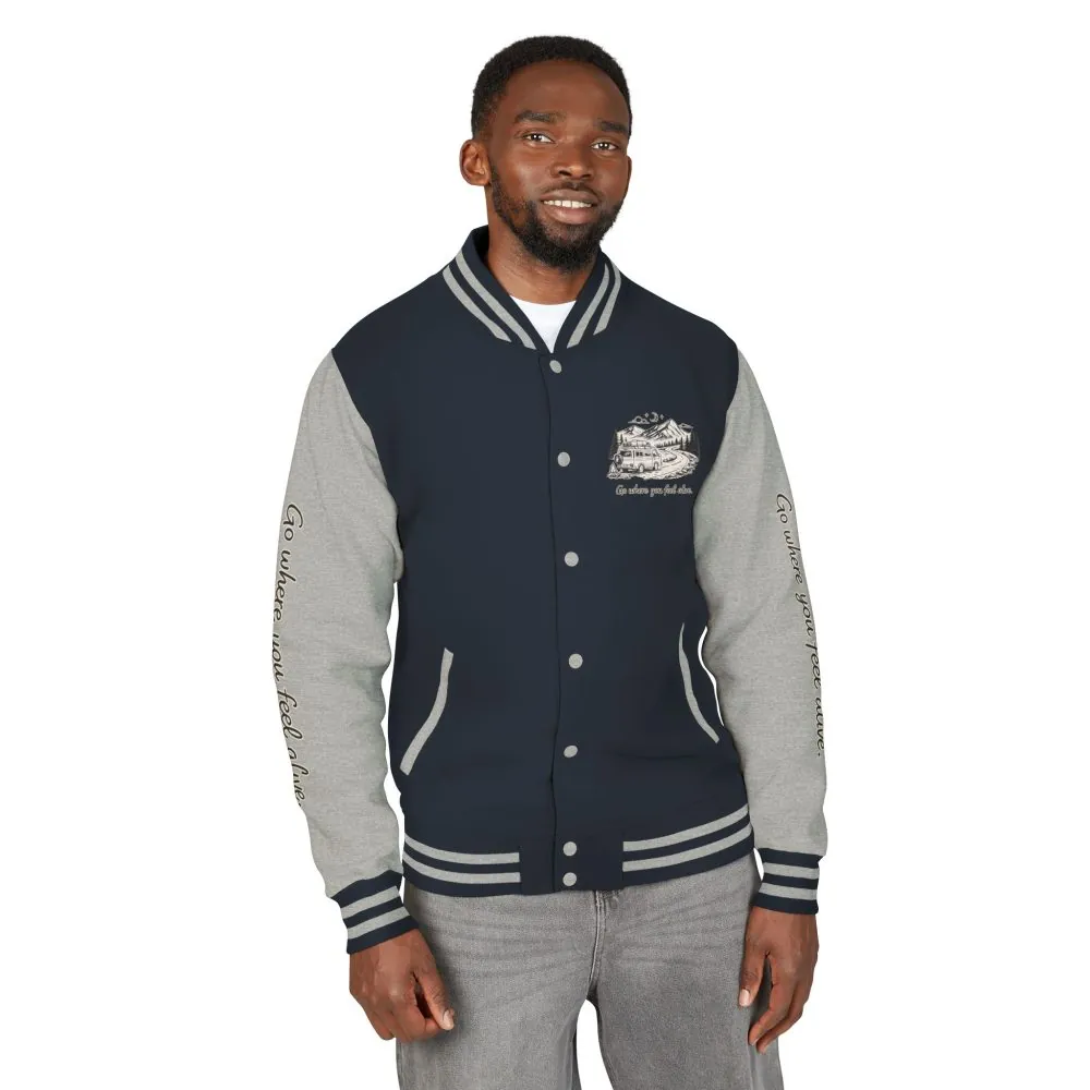 4523336244567739962_2048.jpeg Unisex Heavyweight Letterman Jacket — "Go Where You Feel Alive" Travel Varsity Coat