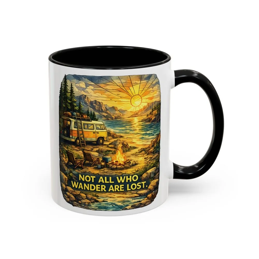 Accent Coffee Mug (11, 15oz) — "Not All Who Wander Are Lost" Design Cubic-Line