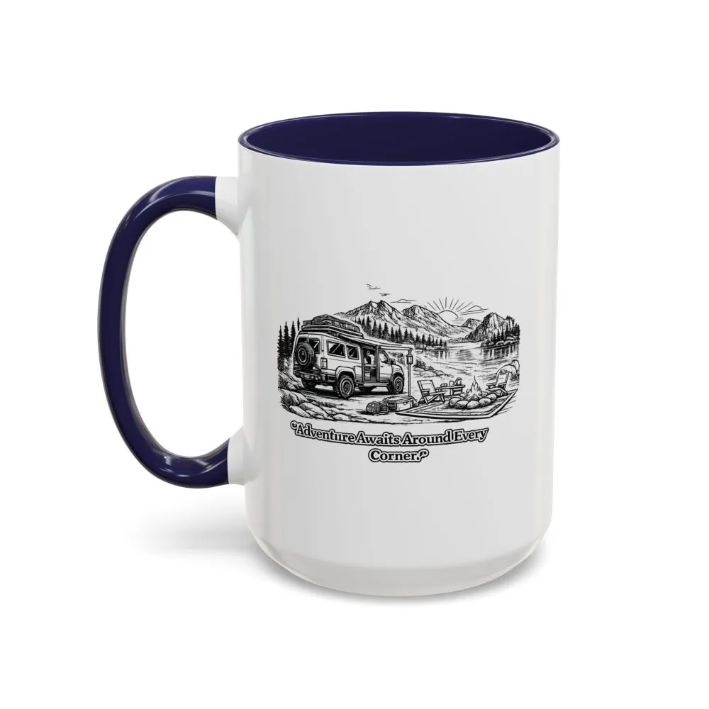 4531401954059253031_2048.jpeg Accent Coffee Mug (11, 15oz) — "Adventure Awaits Around Every Corner" Design Minimal-Line
