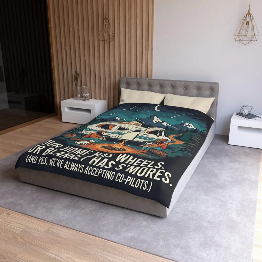 4538313253936209663_2048.jpeg Duvet Cover — "Our Home Has Wheels, Our Blanket Has S'mores" Camping Bedding
