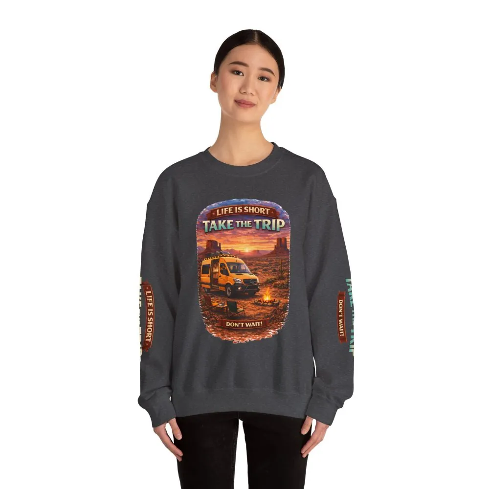 4557071977786732441_2048.jpeg Unisex Heavy Blend™ Crewneck Sweatshirt — "Live Is Short Take The Trip" Design Scenic-Line