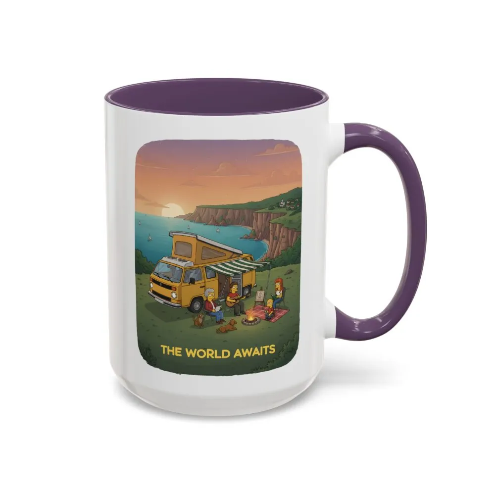 Accent Coffee Mug (11, 15oz) — "The World Awaits" Design Sitcom-Line