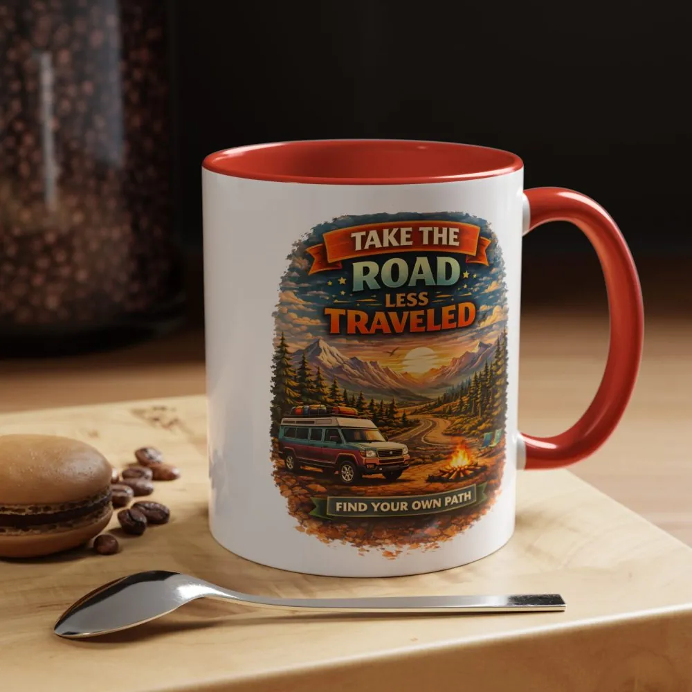 4570860216026415531_2048.jpeg Accent Coffee Mug (11, 15oz) — "Take The Road Less Traveled" Design Scenic-Line