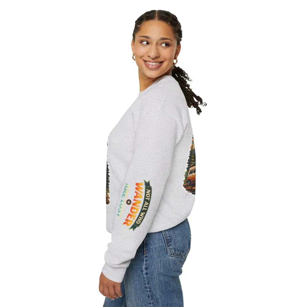 Unisex Heavy Blend™ Crewneck Sweatshirt — "Not All Who Wander Are Lost" Design Scenic-Line