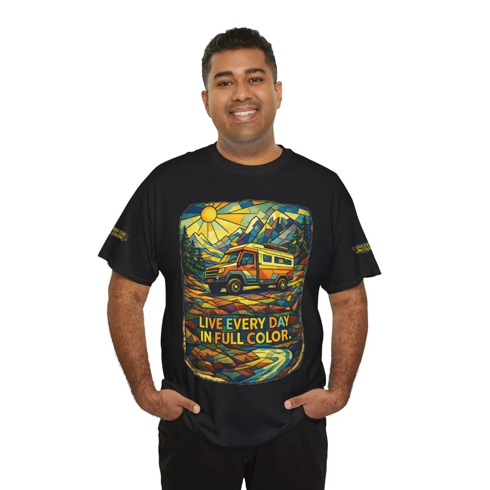 461473201151149088_2048.jpeg Unisex Heavy Cotton Tee — "Live Life Every Day In Full Color" Design Cubic-Line