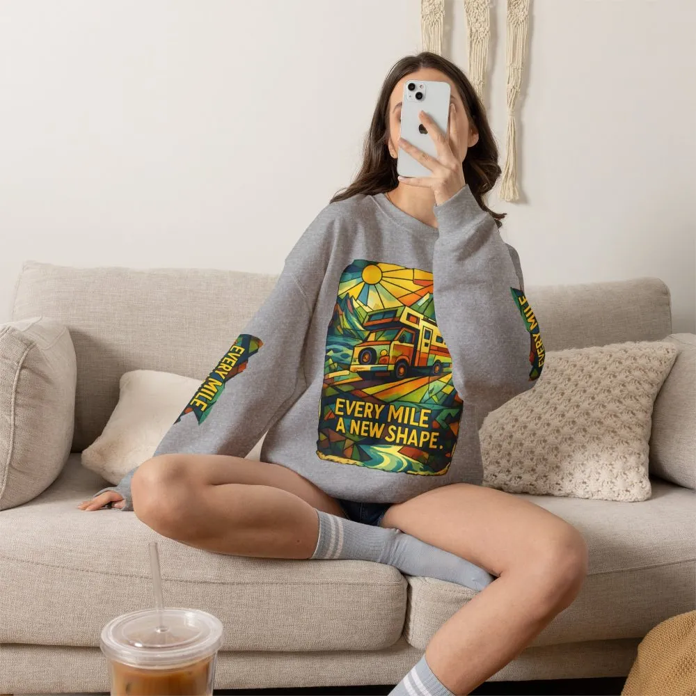 Unisex Heavy Blend™ Crewneck Sweatshirt — "Every Mile A New Shape" Design Cubic-Line