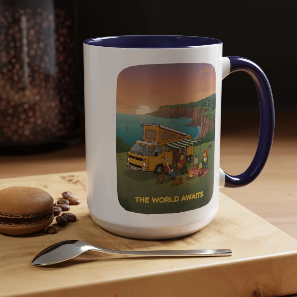 Accent Coffee Mug (11, 15oz) — "The World Awaits" Design Sitcom-Line