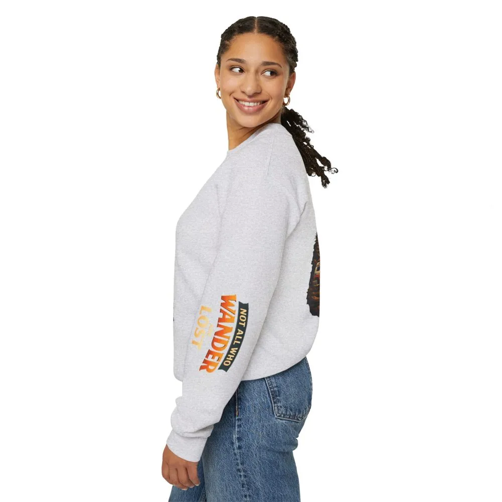 Unisex Heavy Blend™ Crewneck Sweatshirt — "Not All Who Wander Are Lost" Design Scenic-Line