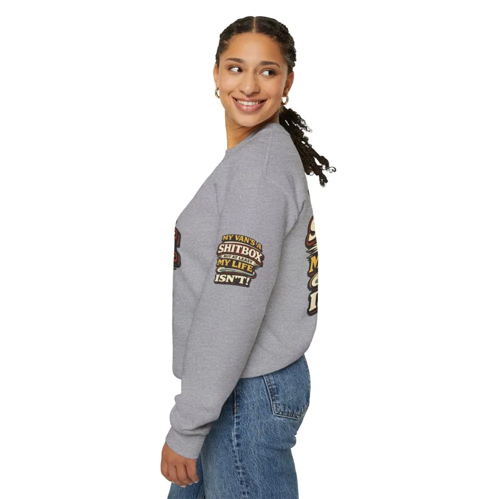 Unisex Heavy Blend™ Crewneck Sweatshirt — "My Van`s A Shitbox" Design F**K-Line