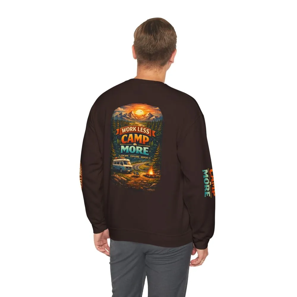 4650377906498203796_2048.jpeg Unisex Heavy Blend™ Crewneck Sweatshirt — "Work Less-Camp More" Design Scenic-Line