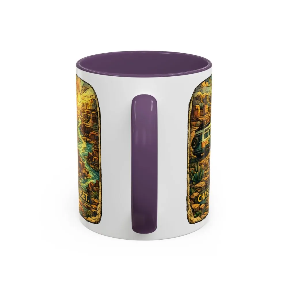 Accent Coffee Mug (11, 15oz) — "Chase The Sunset" Design Cubic-Line