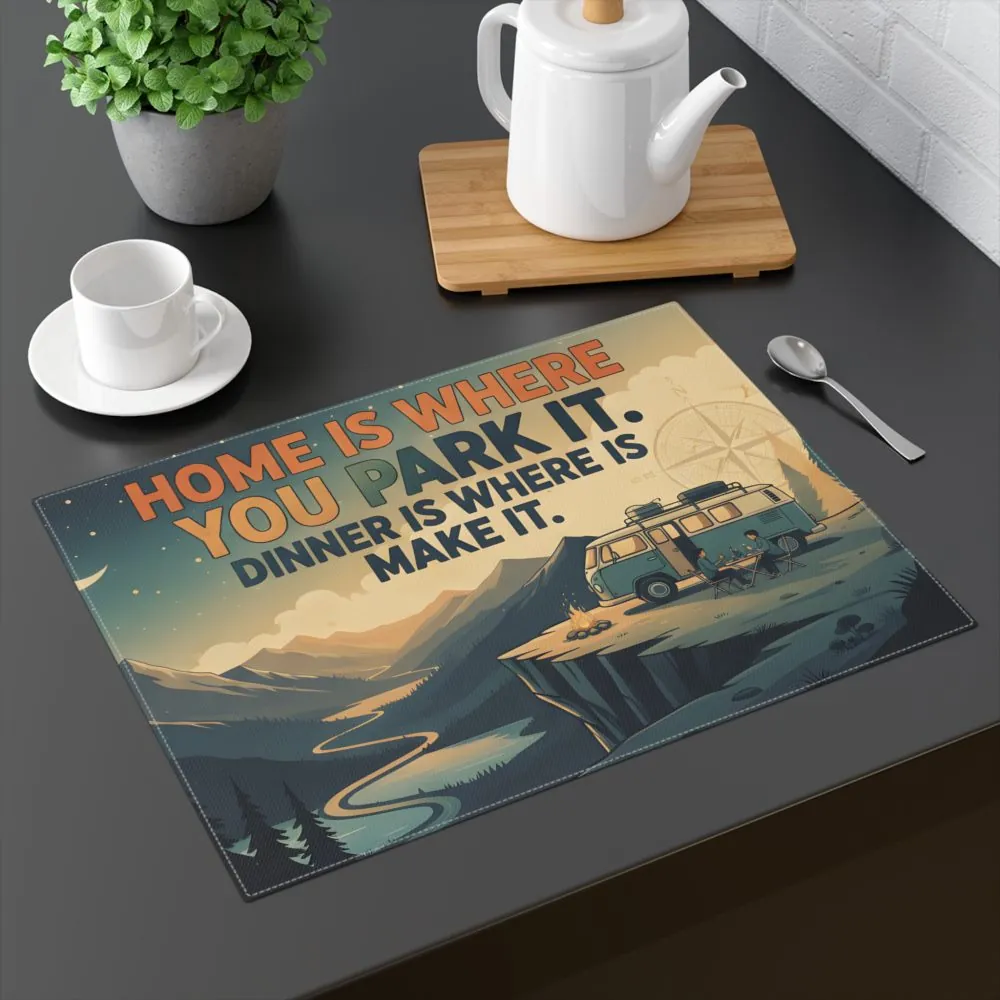 Vanlife Placemat – “Home Is Where You Park It. Dinner Is Where I Make It.” Retro Van Camping Design