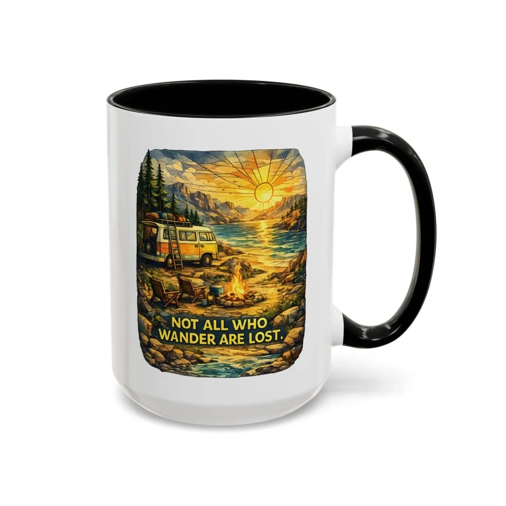 Accent Coffee Mug (11, 15oz) — "Not All Who Wander Are Lost" Design Cubic-Line