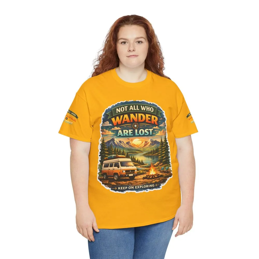 Unisex Heavy Cotton Tee — "Not All Who Wander Are Lost" Design Scenic-Line