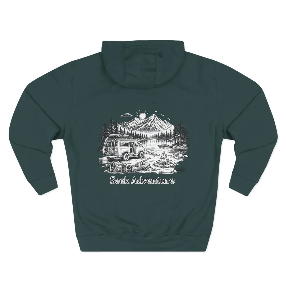 Three-Panel Fleece Hoodie - "Seek Adventure" Design Minimal-Line