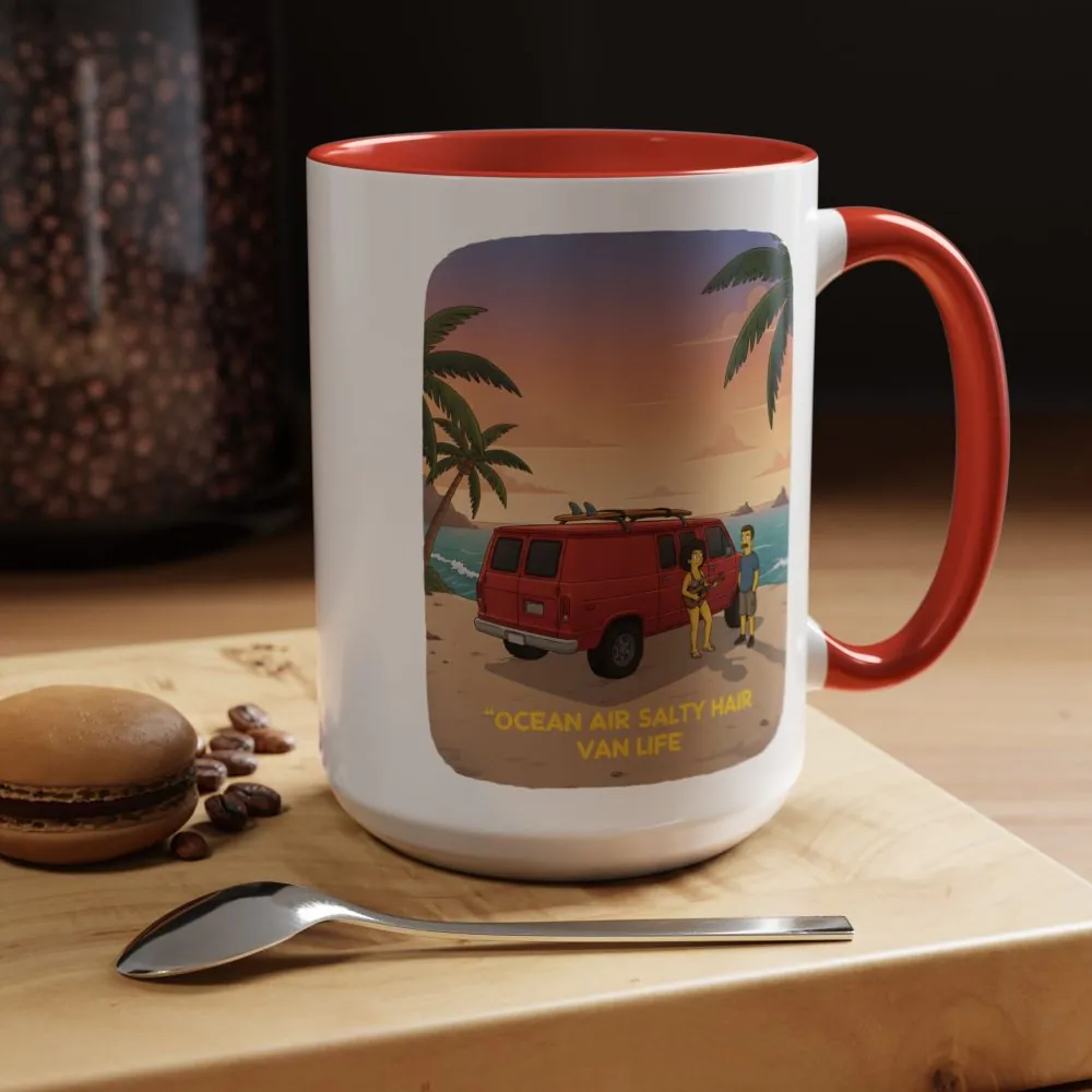 Accent Coffee Mug (11, 15oz) — "Ocean Air Salty Hair Van Life" Design Sitcom-Line