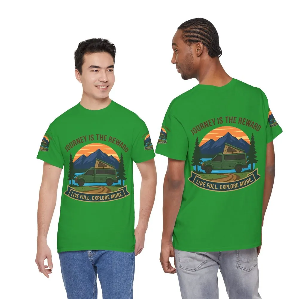4703947826422254258_2048.jpeg Unisex Heavy Cotton Tee — "Journey Is The Reward Tee" Adventure Camper Van Graphic T-Shirt
